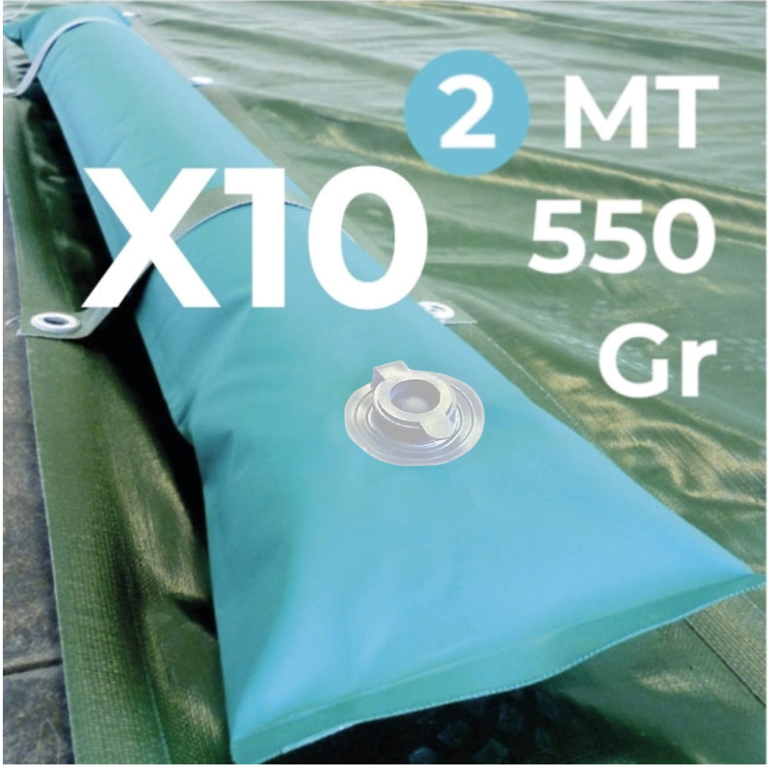 10 Tubolari Salsicciotti in PVC Rinforzato per Telo di Copertura Invernale per Piscina - MT. 2 da 550 Gr / Mq - Spessore mm. 0,96 - MADE IN ITALY