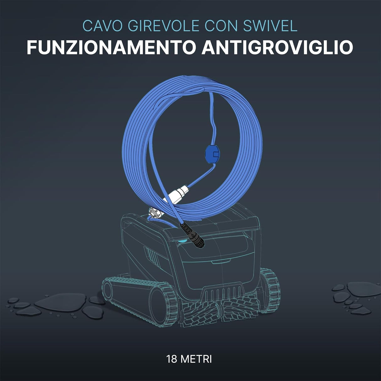 Cavo Galleggiante 18 Mt - 3 Pin con Swivel & Connettori Robot Piscina Maytronics Dolphin Poolstyle 60 / E60 / Zenit 55 - 60 - 70 / Wave 90 / C 90 / Explorer E70 / ProX 90 / Supreme M600 - M700 / 9995899-DIY