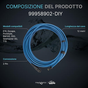 Cavo Galleggiante 12 Mt - 2 Pin con Connettori Robot Piscina Maytronics Poolstyle AG / RW 100 / E 10 / SM 10 / Mr 10 / Run 10 / SX 10 / S 50 / 99958902-DIY