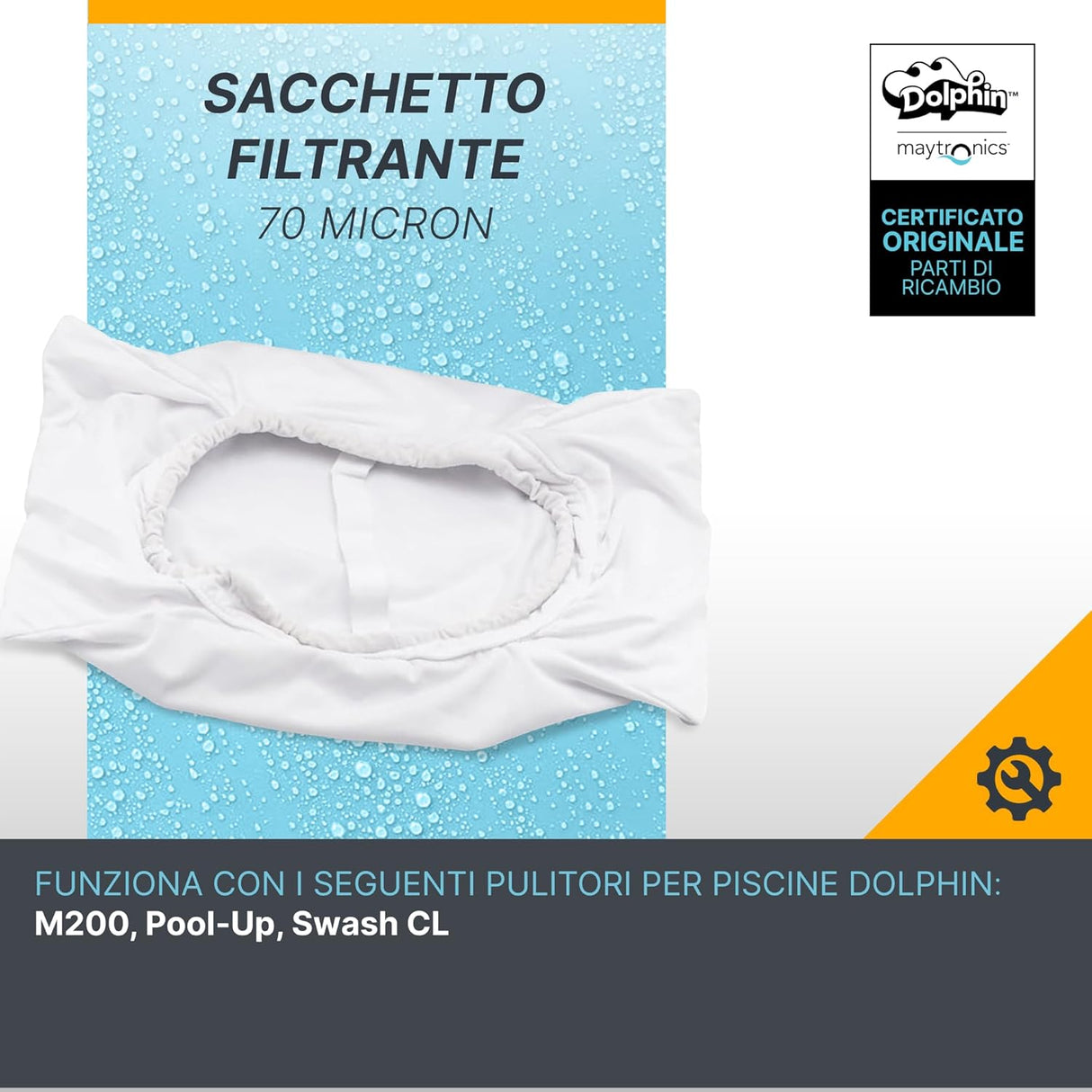 Sacchetto Filtro Mutanda Gradazione Fine 50 Micron per Robot Pulitore Piscina Maytronics Dolphin X Force 10 – 20 - 30 / Swift / Moby / EasyKleen /  Apogon CC / Cosmos 20 – 30 / Thunder 10 – 20 - 30 / Pool In - Pool Up / W20 / 99954307-R1