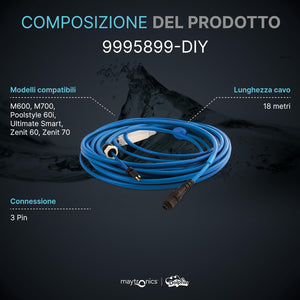 Cavo Galleggiante 18 Mt - 3 Pin con Swivel & Connettori Robot Piscina Maytronics Dolphin Poolstyle 60 / E60 / Zenit 55 - 60 - 70 / Wave 90 / C 90 / Explorer E70 / ProX 90 / Supreme M600 - M700 / 9995899-DIY