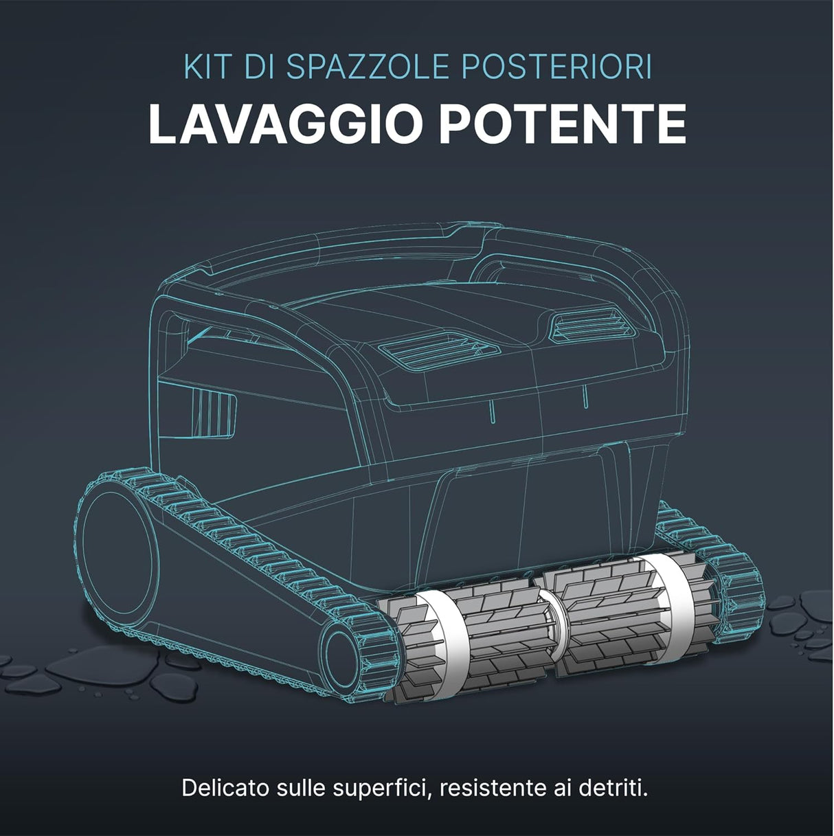 2 Spazzole Posteriori PVC Corte Termofuse con 2 Anelli Wonder & Cuscinetto Centrale per Robot Maytronic Dolphin E60i – E70i / Poolstyle 60i / M550 - M600 - M700 / Zenit 60 - 70 / Cosmos 30 / Pro X2 / Pro X90i / Wave 90i / 9995548-ASSY