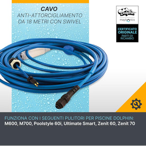 Cavo Galleggiante 18 Mt - 3 Pin con Swivel & Connettori Robot Piscina Maytronics Dolphin Poolstyle 60 / E60 / Zenit 55 - 60 - 70 / Wave 90 / C 90 / Explorer E70 / ProX 90 / Supreme M600 - M700 / 9995899-DIY