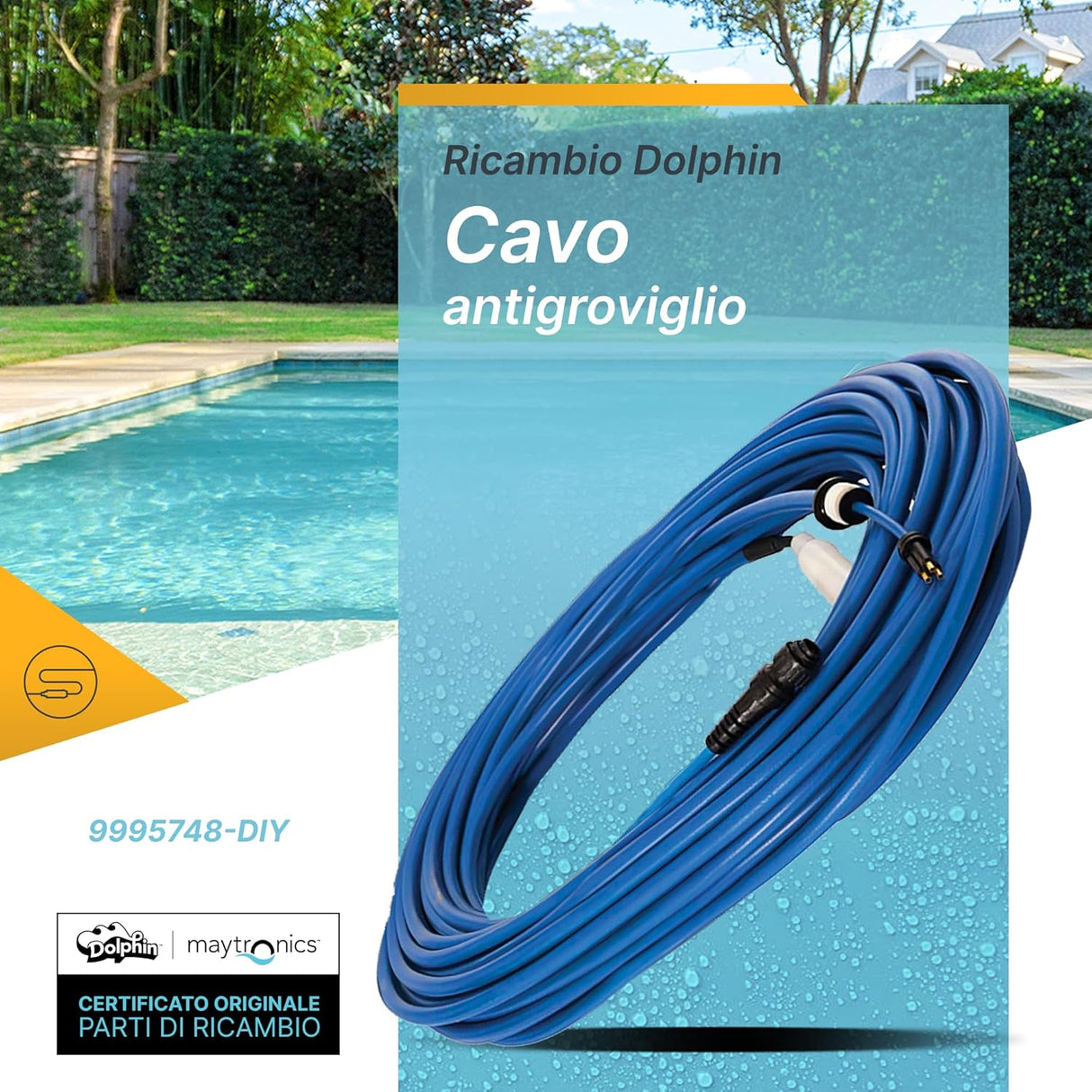 Cavo Galleggiante 40 Mt - 3 Pin con Swivel & Connettori Robot Piscina Maytronics Dolphin Dynamic 2X2 / Wave 120 / C6 Plus / 9995748-DIY