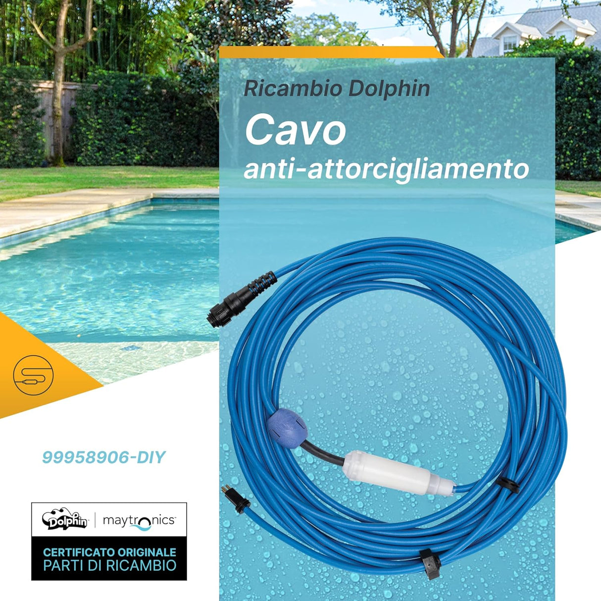 Cavo Galleggiante 18 Mt - 3 Pin – Bluetooth / WiFi con Swivel & Connettori Robot Piscina Maytronics Dolphin Z3i / S300i - S400i / Poolstyle 35i – 40i – 50i / SL300i / E35i - E40i – E50i / SM40i / SX40i / Mr40i / 99958906-DIY