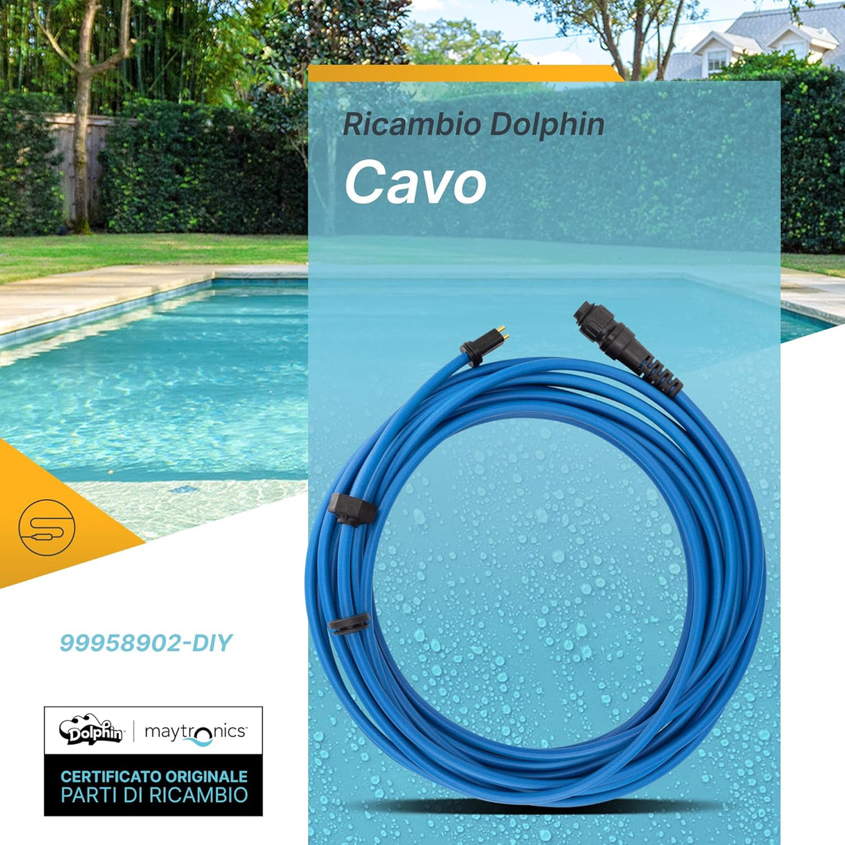 Cavo Galleggiante 12 Mt - 2 Pin con Connettori Robot Piscina Maytronics Poolstyle AG / RW 100 / E 10 / SM 10 / Mr 10 / Run 10 / SX 10 / S 50 / 99958902-DIY