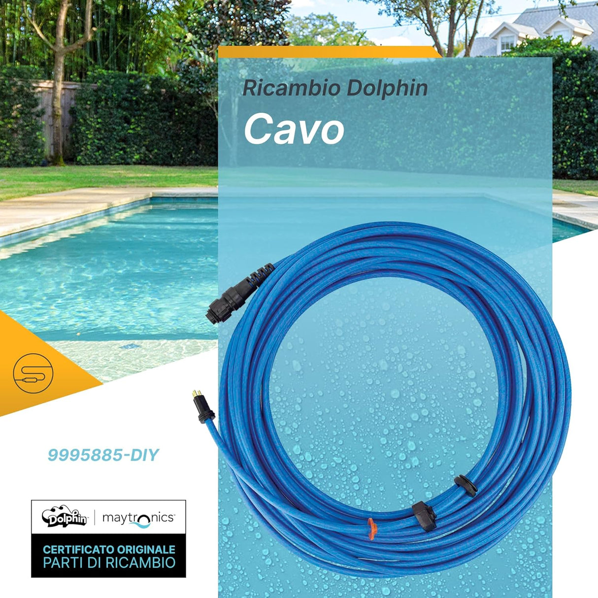 Cavo Galleggiante 18 Mt – 3 Pin con Connettori per Robot Piscina Maytronics Dolphin Poolstyle 35i – 40 – 50 / E 35i – E 40 – E 50 / Z2c - Z3i / SX 40 / SM 40 / Mr 40 / Run 40 / Wolly 40 / S300 – S300i / 9995885-DIY