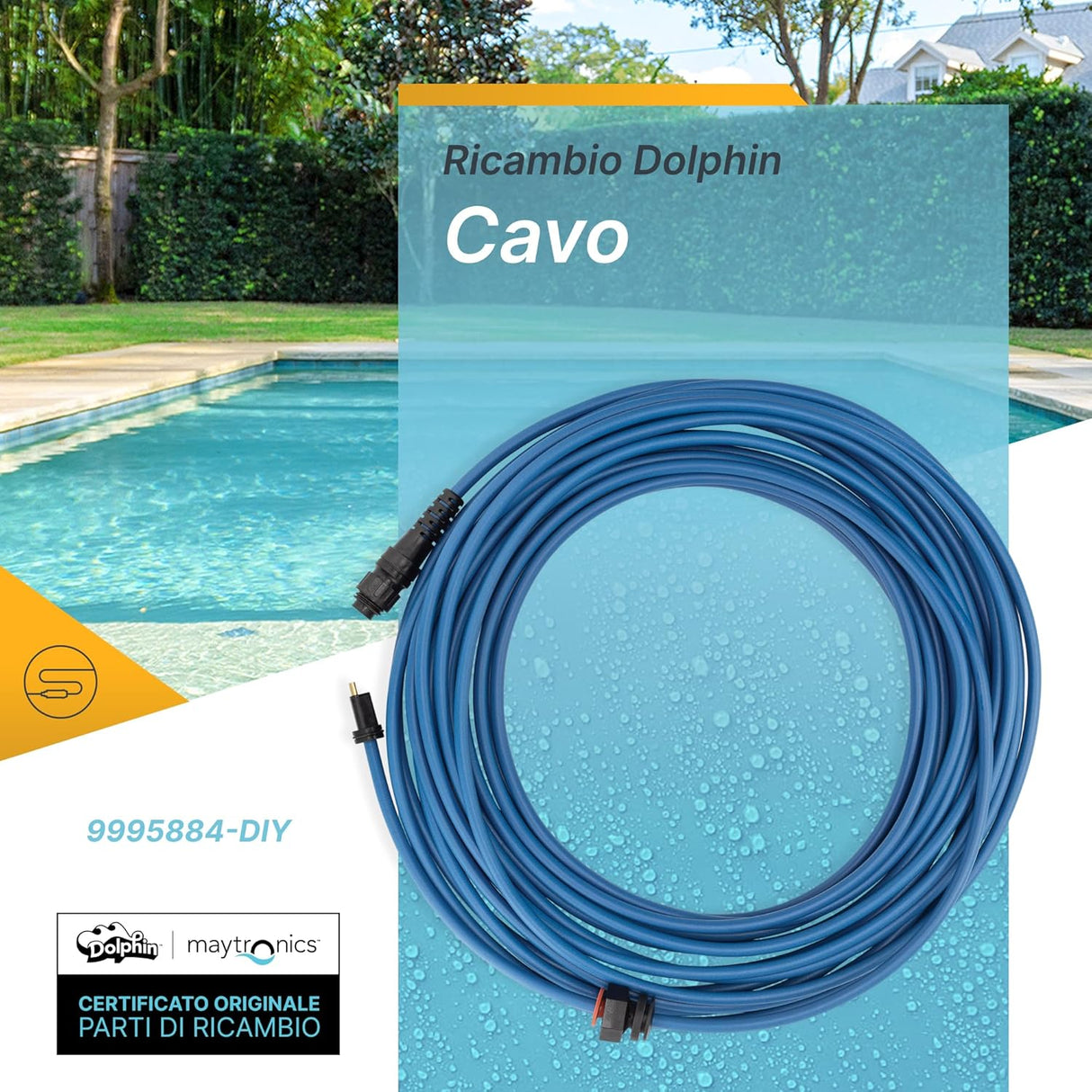 Cavo Galleggiante 15 Mt - 2 Pin con Connettori Robot Piscina Maytronics Dolphin Poolstyle AG - Plus - Advance / SX 10 - 20 / SM 10 - 20 / Mini Kart / E 10 – E 20 - E 25 / S 100 / ZFun / Liberty 200 – 300 – 400 / My Zefiro Plus / 9995884-DIY