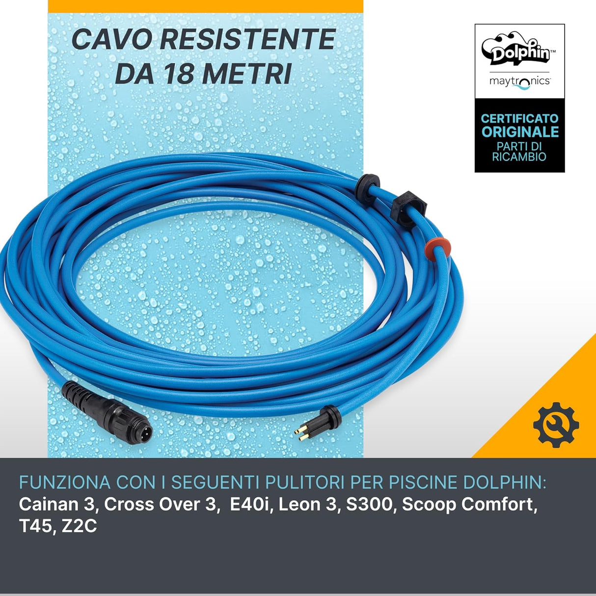 Cavo Galleggiante 18 Mt – 3 Pin con Connettori per Robot Piscina Maytronics Dolphin Poolstyle 35i – 40 – 50 / E 35i – E 40 – E 50 / Z2c - Z3i / SX 40 / SM 40 / Mr 40 / Run 40 / Wolly 40 / S300 – S300i / 9995885-DIY