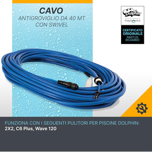 Cavo Galleggiante 40 Mt - 3 Pin con Swivel & Connettori Robot Piscina Maytronics Dolphin Dynamic 2X2 / Wave 120 / C6 Plus / 9995748-DIY