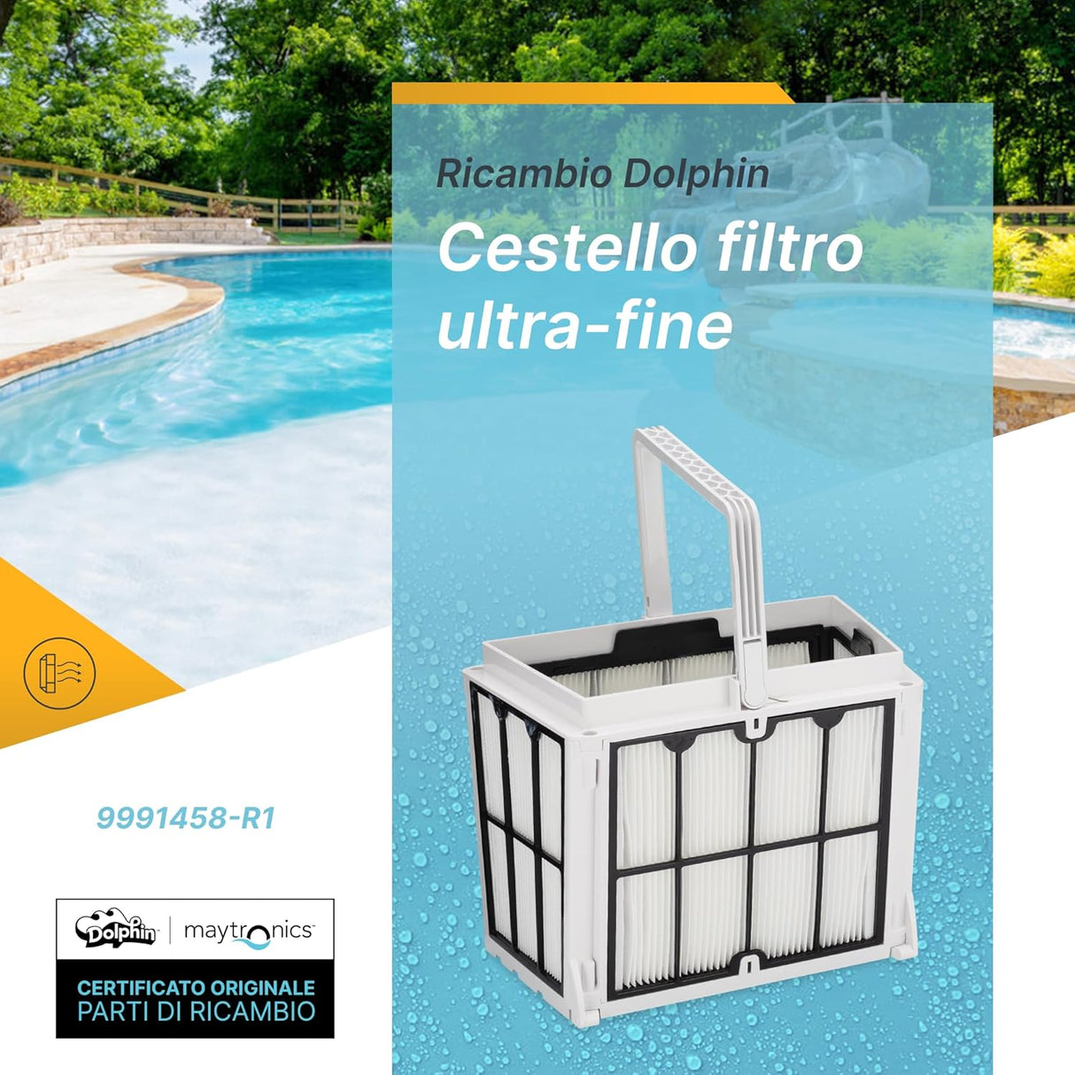 Cestello Filtro con Cartucce Gradazione Fine 50 Micron per Robot Piscina Maytronics Dolphin Poolstyle 30 – 35 – 35i – 40i – 50i / SX30 - 40i / SM30 - 40i / E30 - E35 - E40i - E50i / Z1b - Z2c - Z3i / Mr30 - 40i / S200 - S300 - S400 / 9991458-ASSY