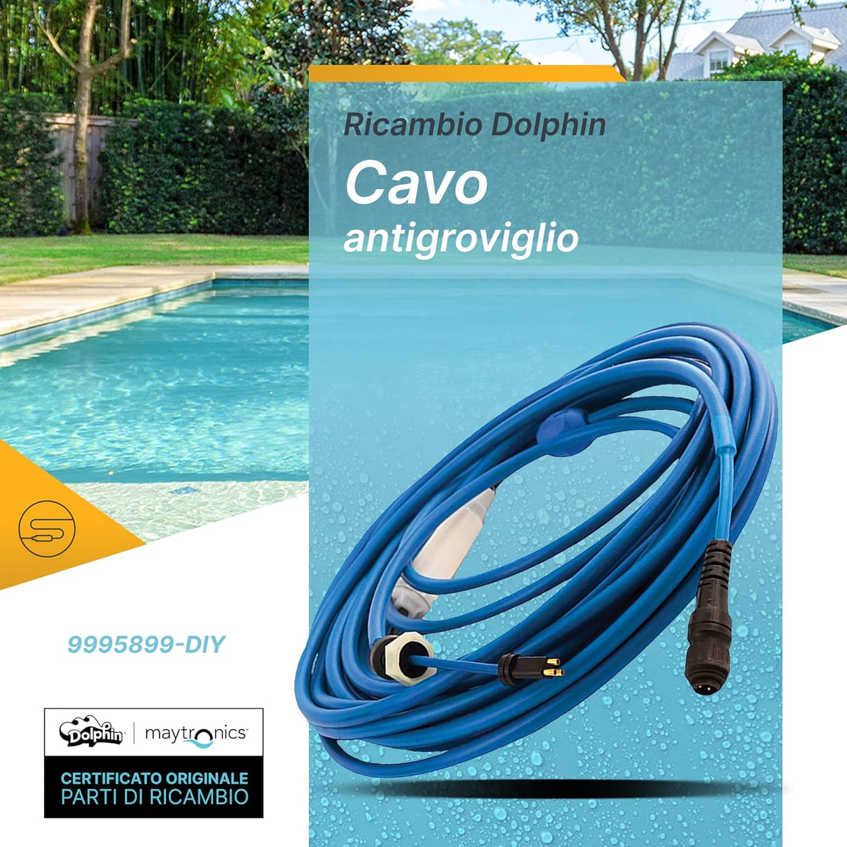 Cavo Galleggiante 18 Mt - 3 Pin con Swivel & Connettori Robot Piscina Maytronics Dolphin Poolstyle 60 / E60 / Zenit 55 - 60 - 70 / Wave 90 / C 90 / Explorer E70 / ProX 90 / Supreme M600 - M700 / 9995899-DIY