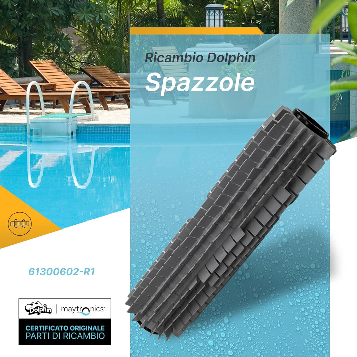 Spazzola PVC Anteriore Attiva Robot Piscina Maytronics Dolphin Serie E / S / Z / SX / Mr / SM / Run / SL / Super / Poolstyle / My Zefiro / Wolly / Busatta / Liberty / Mini Kart / 61300602-R1