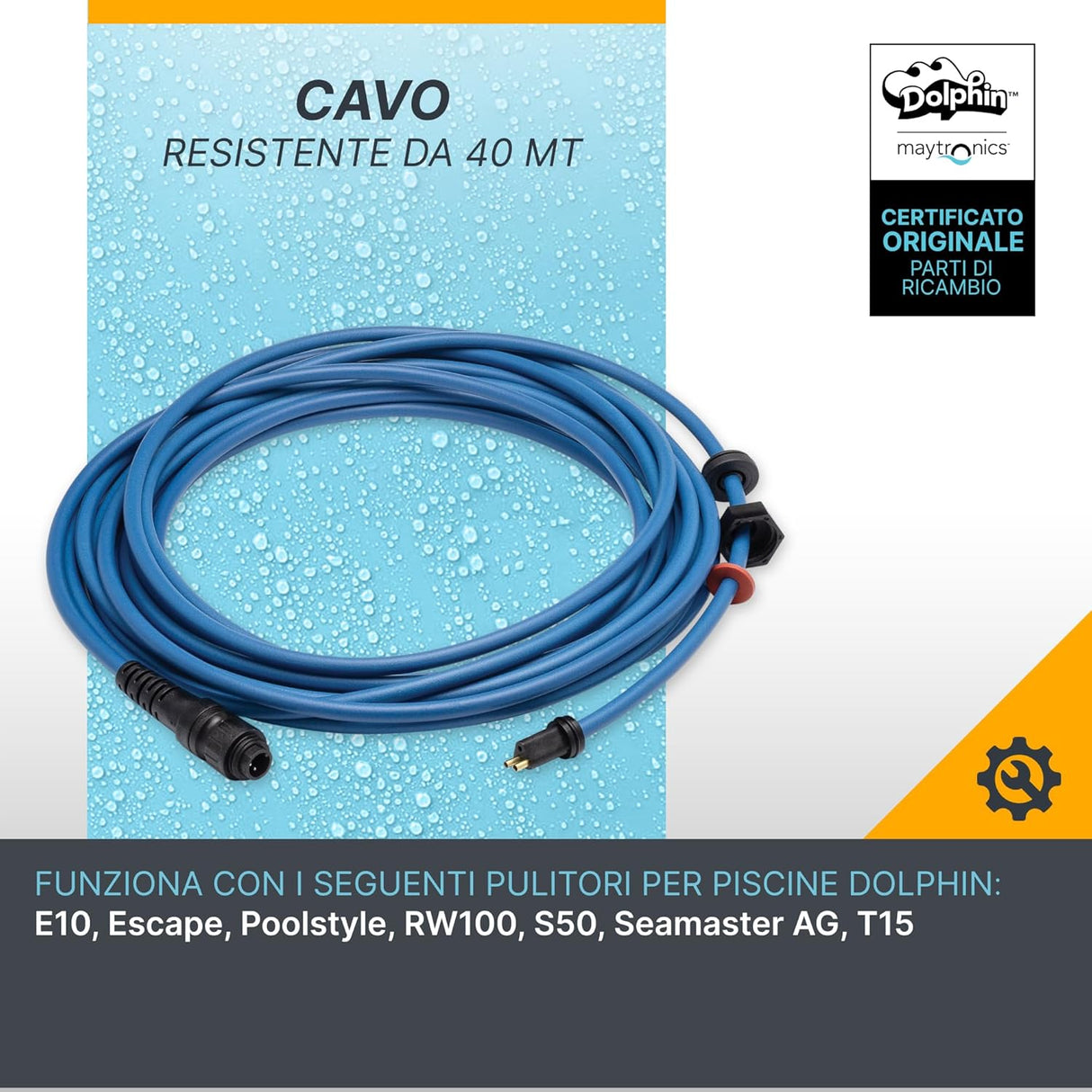 Cavo Galleggiante 12 Mt - 2 Pin con Connettori Robot Piscina Maytronics Poolstyle AG / RW 100 / E 10 / SM 10 / Mr 10 / Run 10 / SX 10 / S 50 / 99958902-DIY